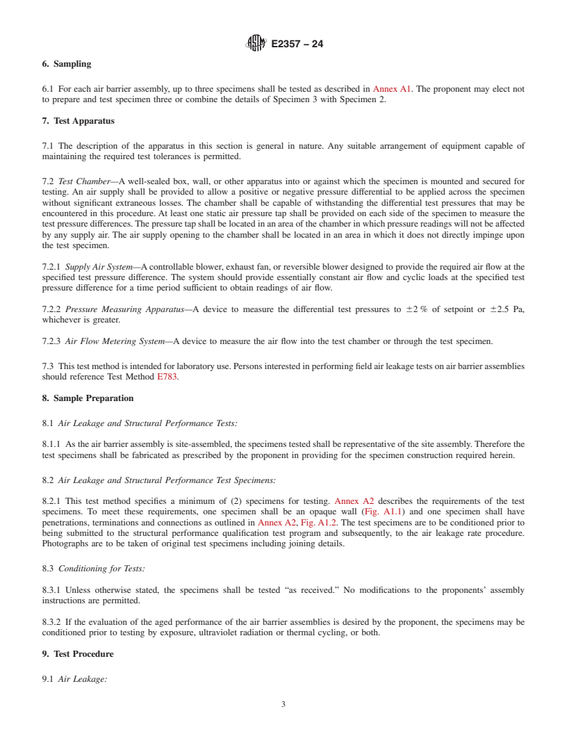 REDLINE ASTM E2357-24 - Standard Test Method for Determining Air Leakage Rate of Air Barrier Assemblies