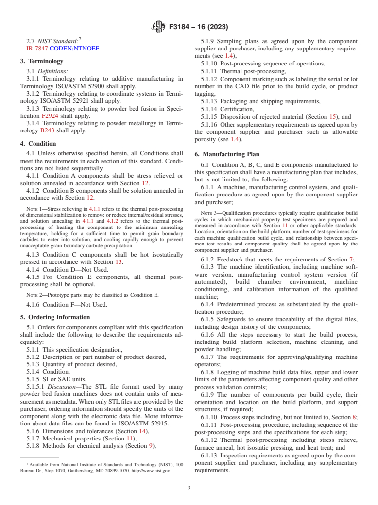 ASTM F3184-16(2023) - Standard Specification for Additive Manufacturing Stainless Steel Alloy (UNS S31603) with  Powder Bed Fusion