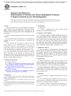 ASTM D8528-24 ASTM D8528-24 - Standard Test Method for Determination of Fluoride and Glycol Degradation Products in Engine Coolants by Ion Chromatography - Page 1 preview