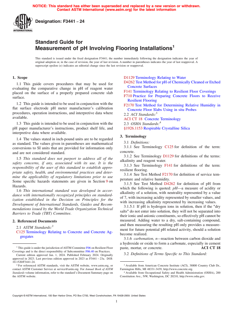 ASTM F3441-24 - Standard Guide for Measurement of pH Involving Flooring Installations