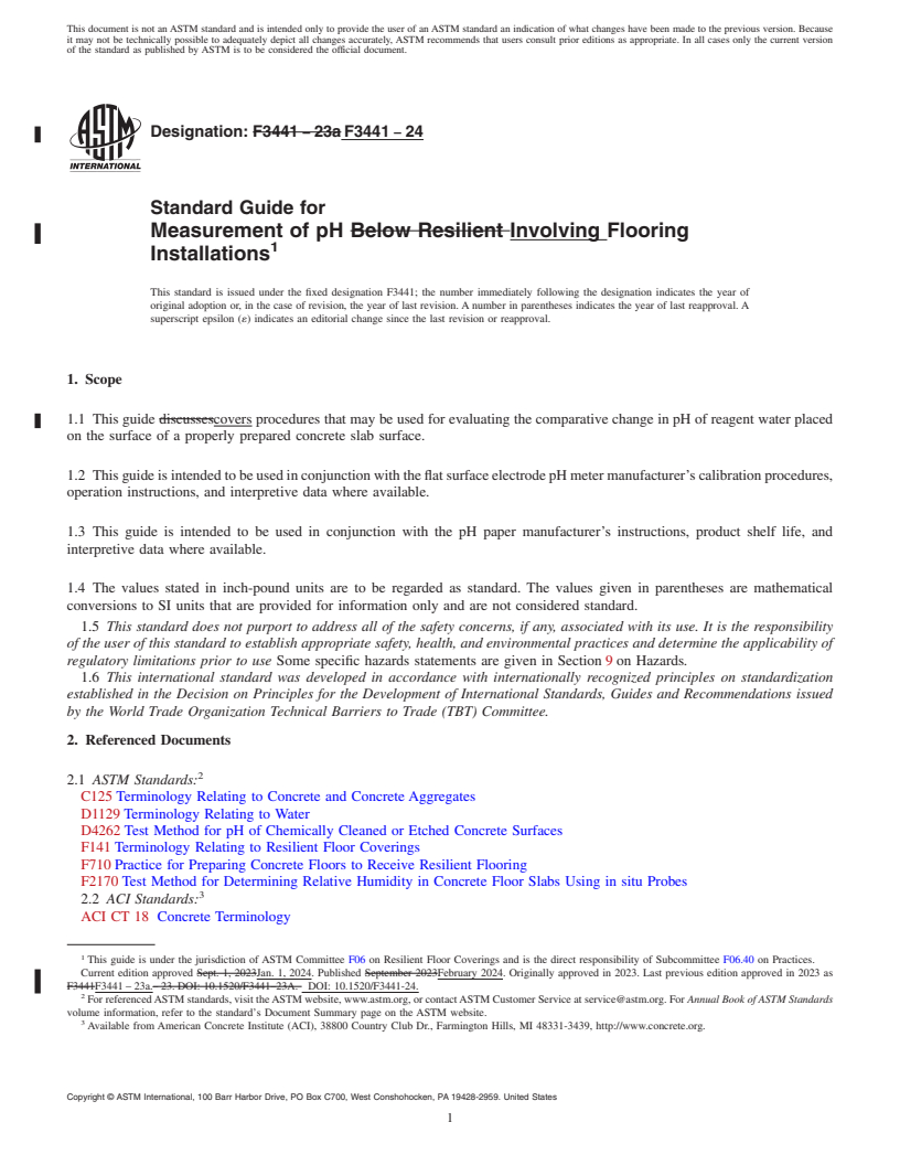 REDLINE ASTM F3441-24 - Standard Guide for Measurement of pH Involving Flooring Installations