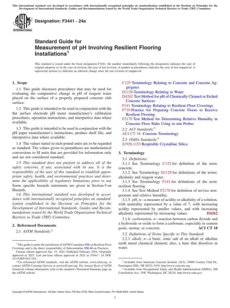 ASTM F3441-24a - Standard Guide for Measurement of pH Involving Resilient Flooring Installations