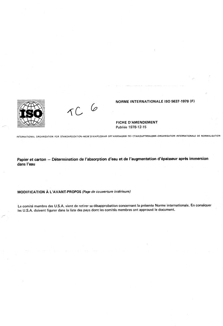 ISO 5637:1978 - Paper and board — Determination of water absorption and increase in thickness after immersion in water
Released:10/1/1978