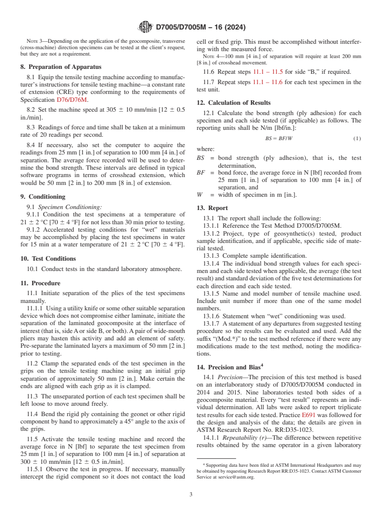 ASTM D7005/D7005M-16(2024) - Standard Test Method for Determining the Bond Strength (Ply Adhesion) of Geocomposites