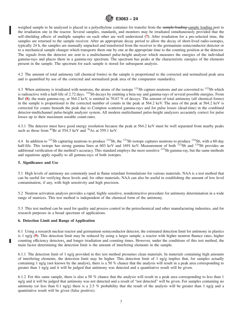 REDLINE ASTM E3063-24 - Standard Test Method for Antimony Content Using Neutron Activation Analysis (NAA)