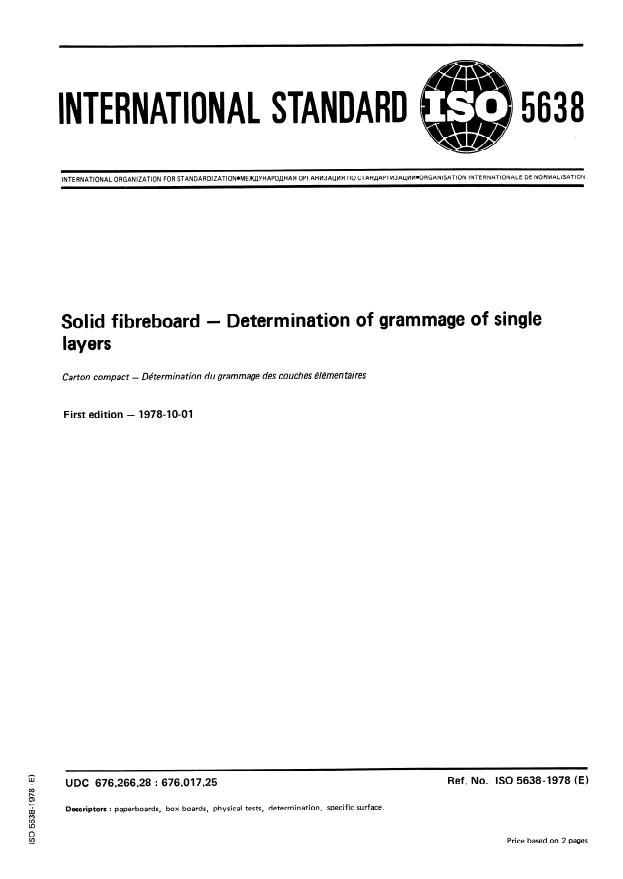 ISO 5638:1978 - Solid fibreboard -- Determination of grammage of single layers