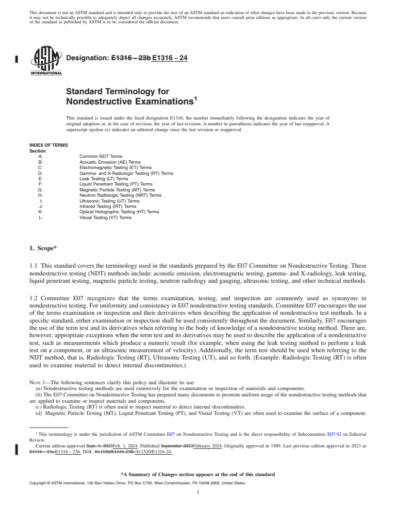 REDLINE ASTM E1316-24 - Standard Terminology for  <?Pub Dtl?>Nondestructive Examinations