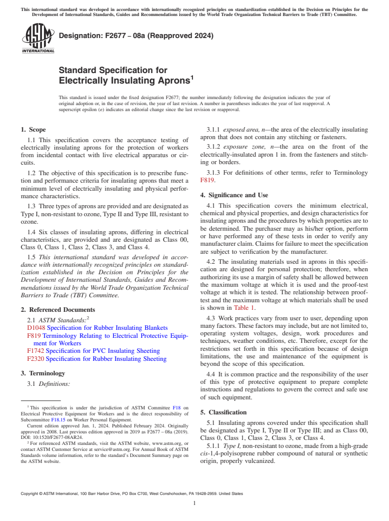 ASTM F2677-08a(2024) - Standard Specification for  Electrically Insulating Aprons