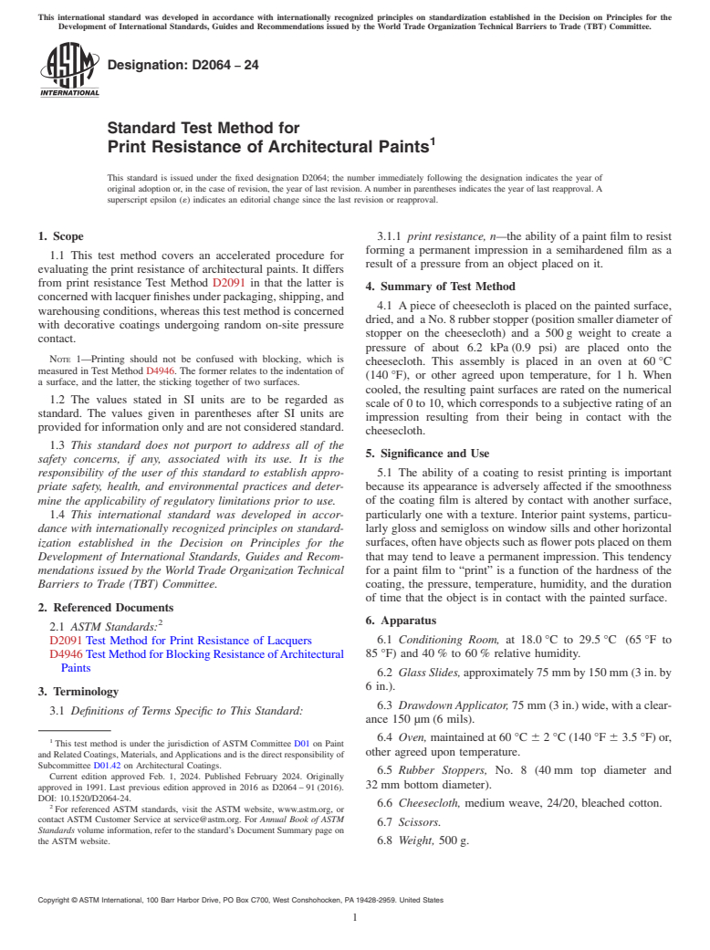 ASTM D2064-24 - Standard Test Method for Print Resistance of Architectural Paints