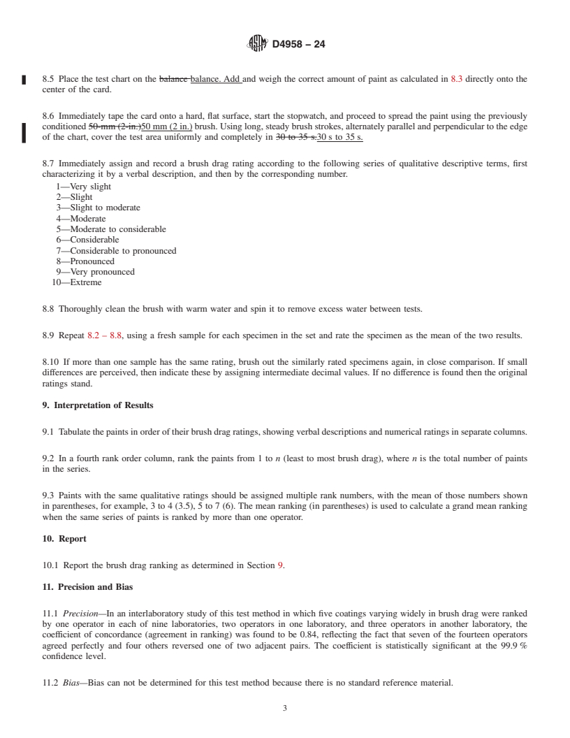 REDLINE ASTM D4958-24 - Standard Test Method for Comparison of the Brush Drag of Latex Paints