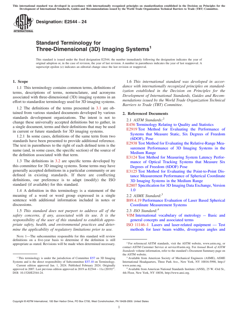 ASTM E2544-24 - Standard Terminology for Three-Dimensional (3D) Imaging Systems