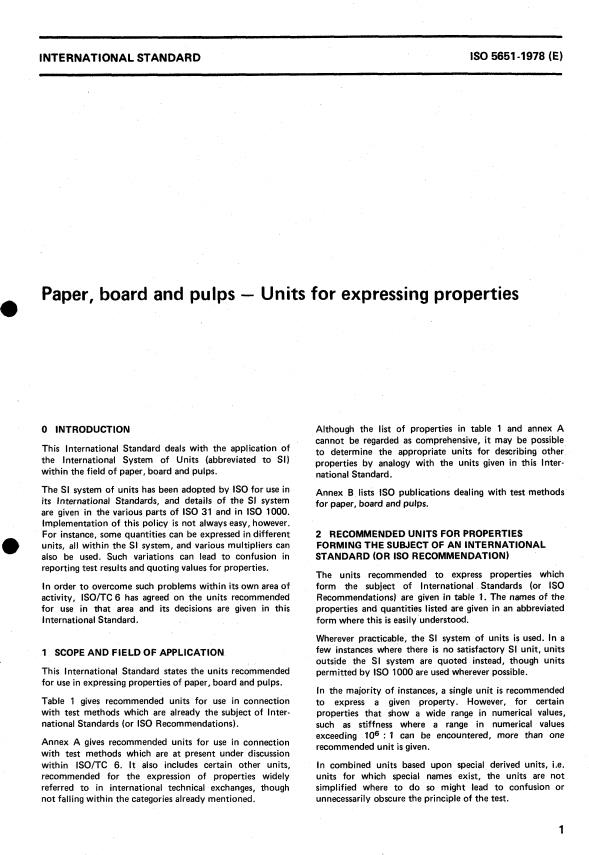 ISO 5651:1978 - Paper, board and pulps -- Units for expressing properties