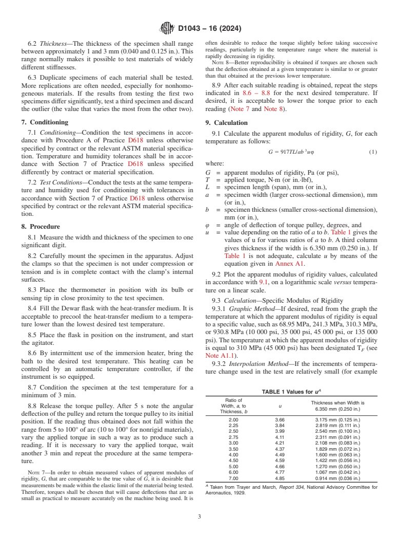 ASTM D1043-16(2024) - Standard Test Method for Stiffness Properties of Plastics as a Function of Temperature  by Means of a Torsion Test