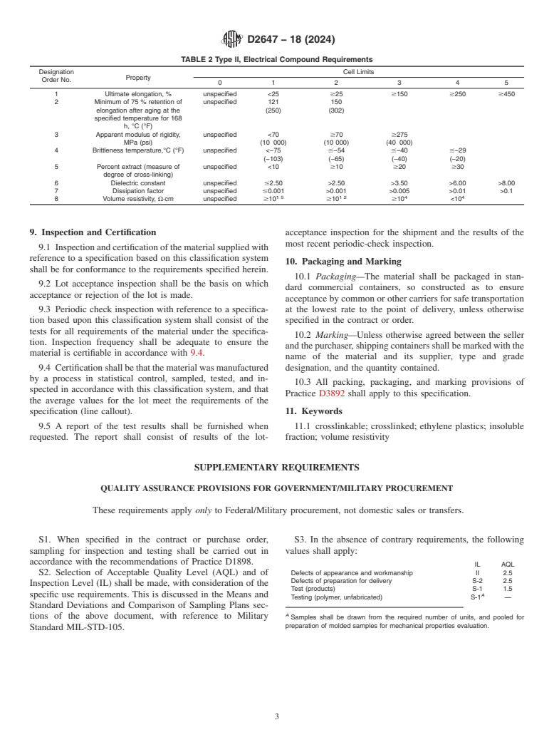 ASTM D2647-18(2024) - Standard Specification for  Crosslinkable Ethylene Plastics