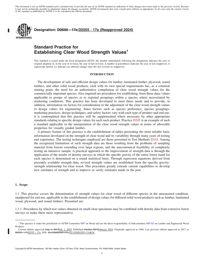 REDLINE ASTM D2555-17a(2024) - Standard Practice for Establishing Clear Wood Strength Values