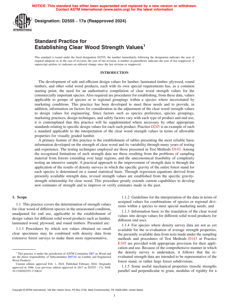 ASTM D2555-17a(2024) - Standard Practice for Establishing Clear Wood Strength Values