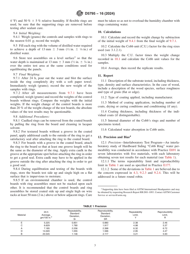 ASTM D5795-16(2024) - Standard Test Method for Determination of Liquid Water Absorption of Coated Wood and  Wood Based Products Via “Cobb Ring”  Apparatus