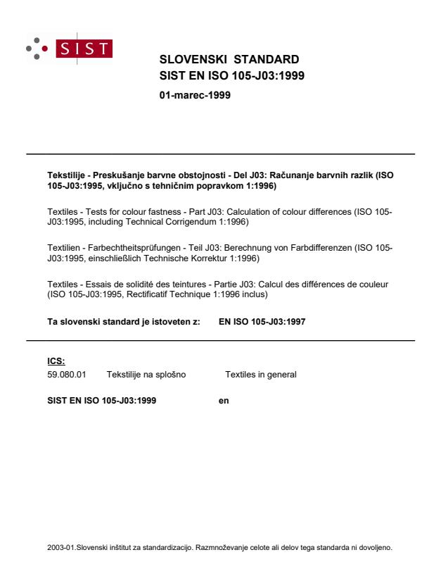 EN ISO 105-J03:1999