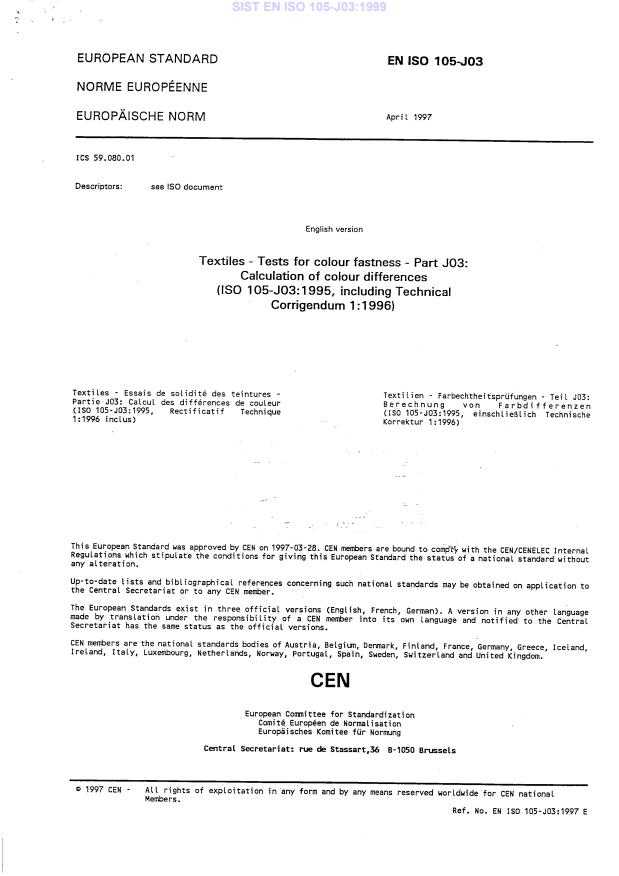 EN ISO 105-J03:1999