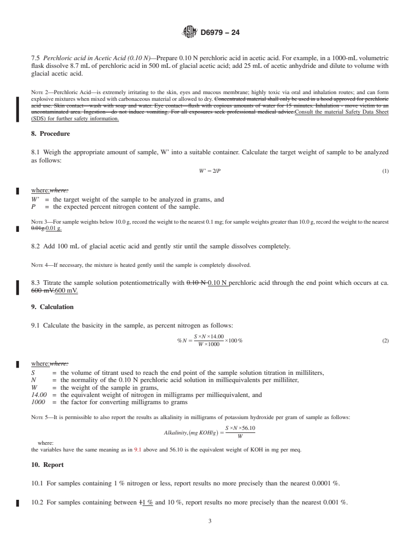 REDLINE ASTM D6979-24 - Standard Test Method for  Polyurethane Raw Materials: Determination of Basicity in Polyols,  Expressed as Percent Nitrogen