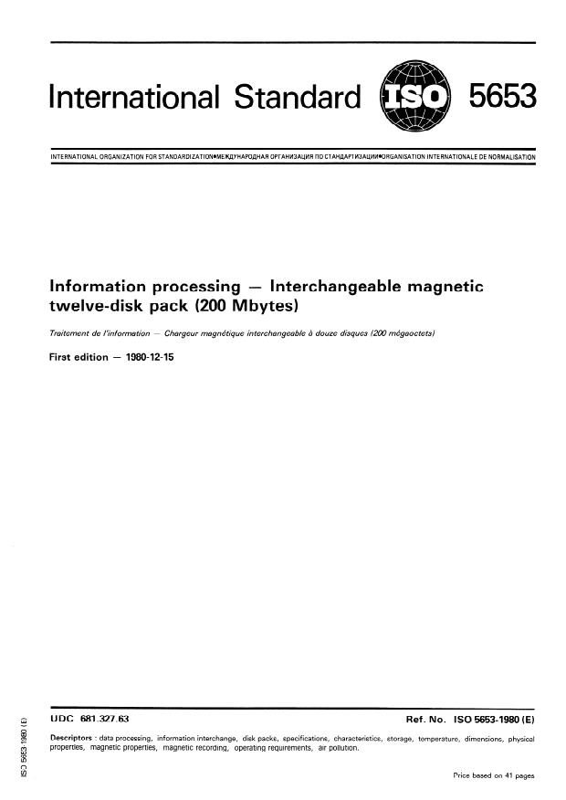 ISO 5653:1980 - Information processing -- Interchangeable magnetic twelve-disk pack (200 Mbytes)