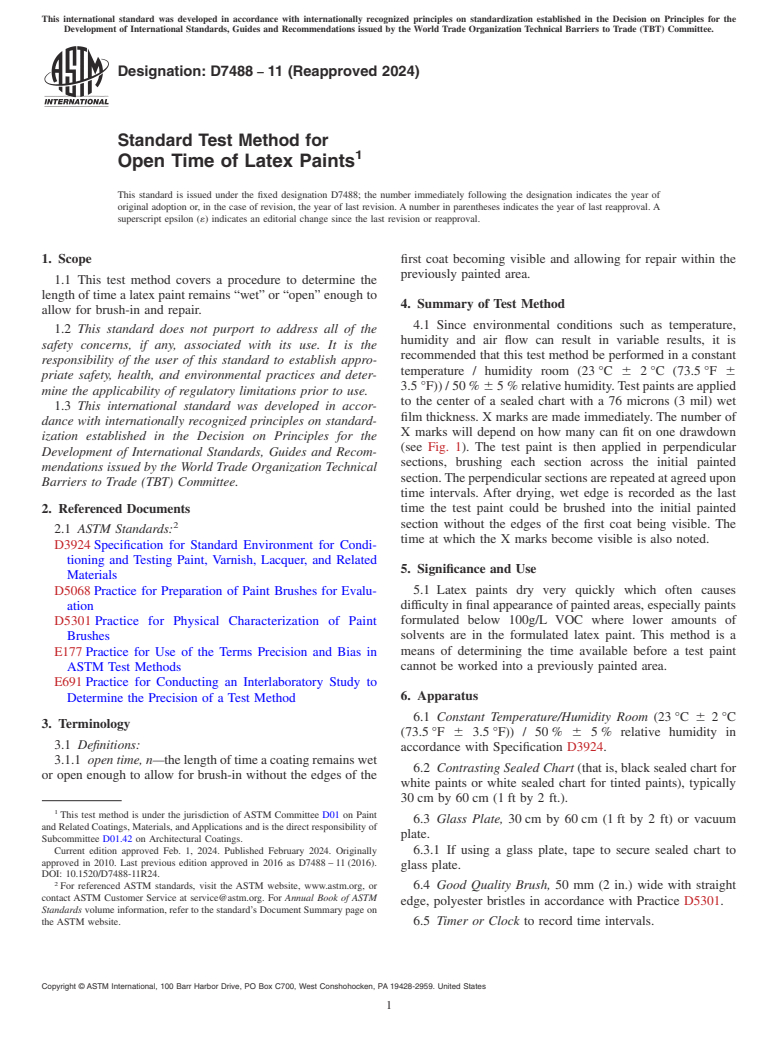 ASTM D7488-11(2024) - Standard Test Method for Open Time of Latex Paints