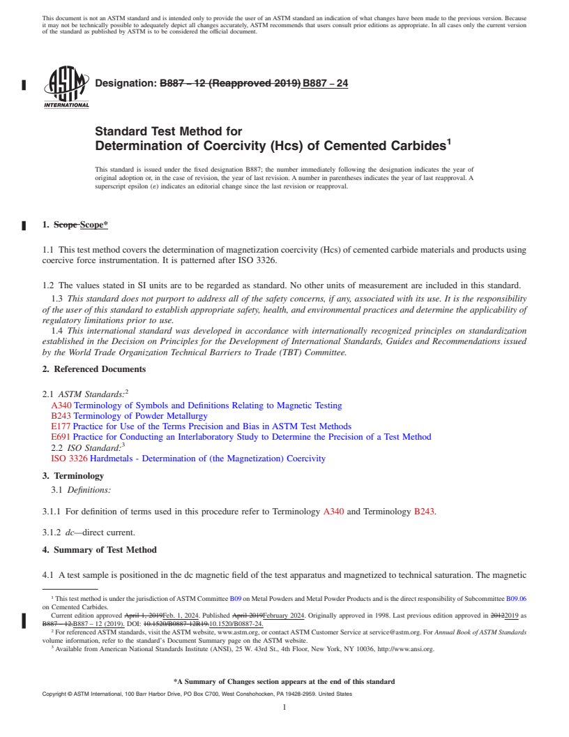 REDLINE ASTM B887-24 - Standard Test Method for  Determination of Coercivity (Hcs) of Cemented Carbides