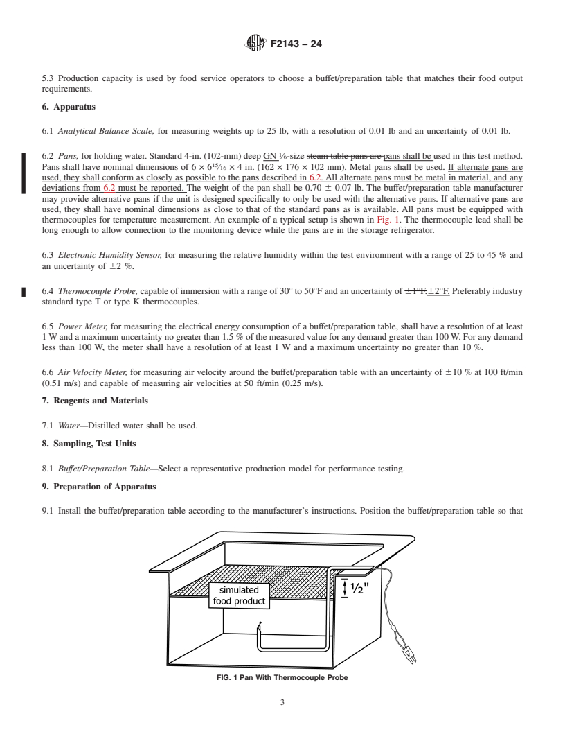 REDLINE ASTM F2143-24 - Standard Test Method for Performance of Refrigerated Buffet and Preparation Tables