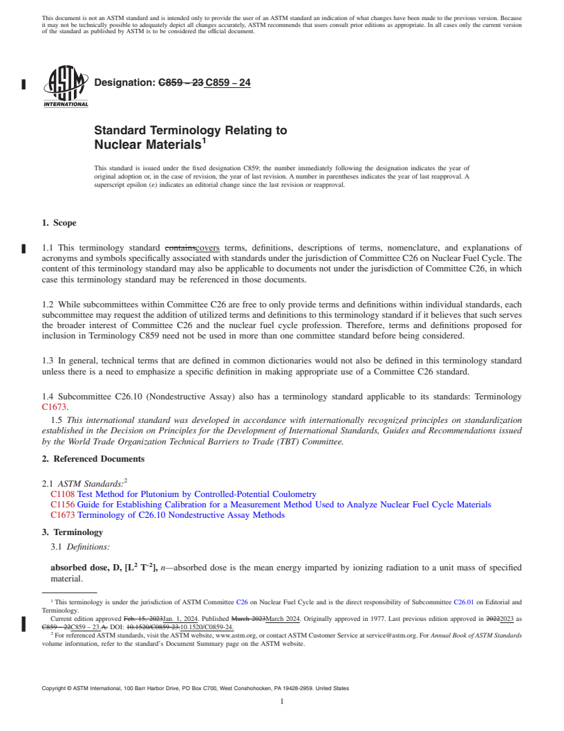 REDLINE ASTM C859-24 - Standard Terminology Relating to  Nuclear Materials