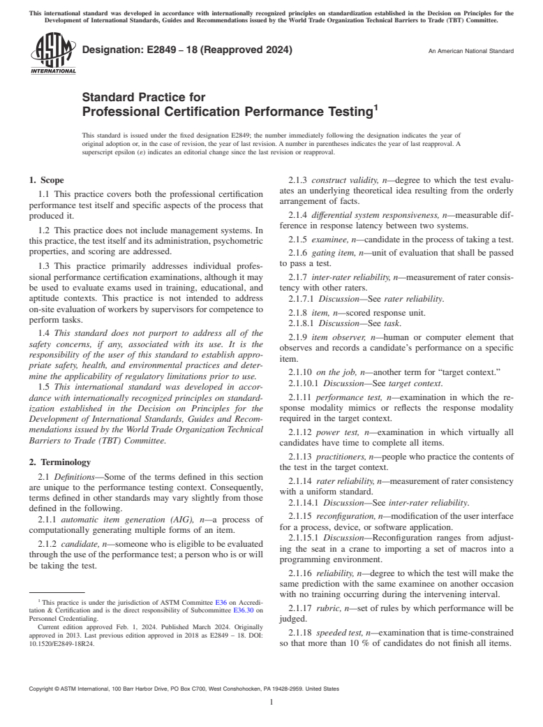 ASTM E2849-18(2024) - Standard Practice for Professional Certification Performance Testing