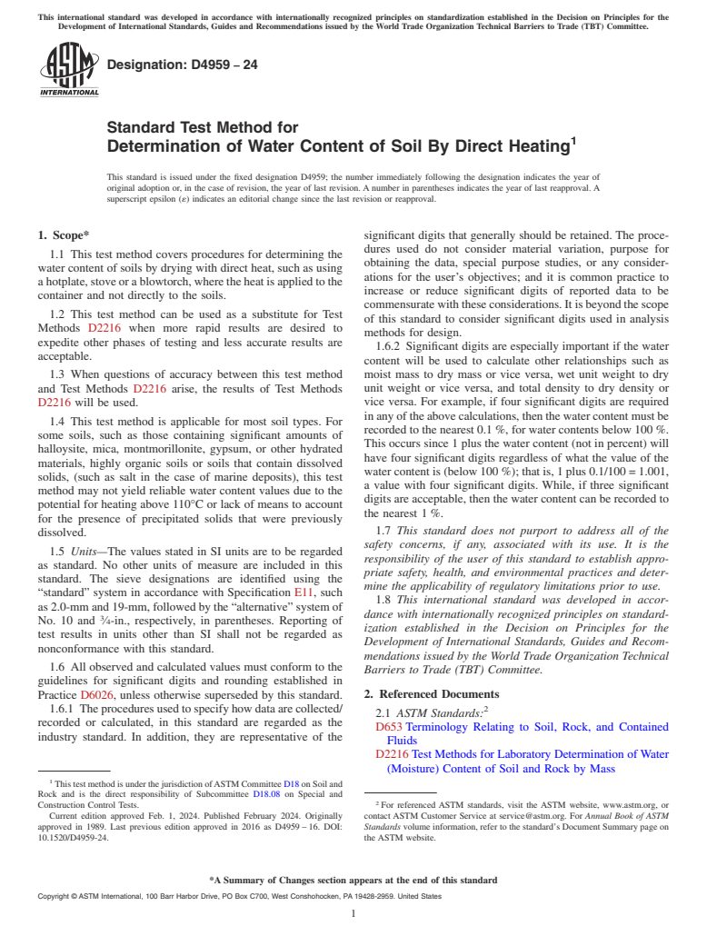 ASTM D4959-24 - Standard Test Method for Determination of Water Content of Soil By Direct Heating