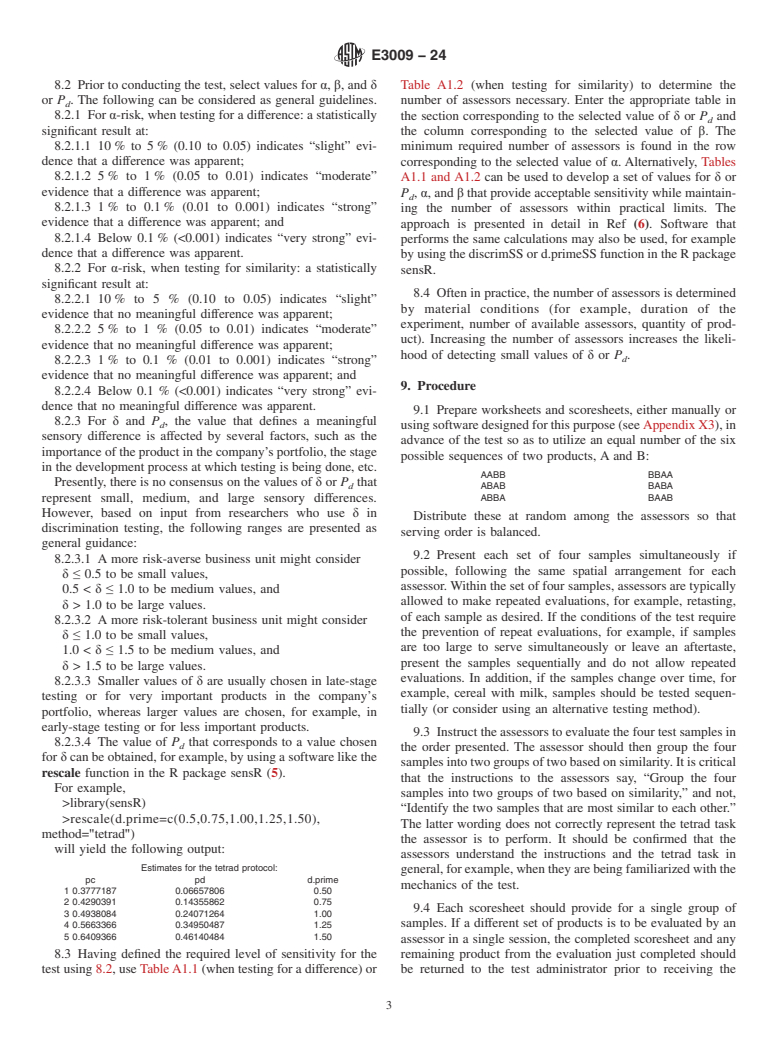 ASTM E3009-24 - Standard Test Method for Sensory Analysis—Tetrad Test