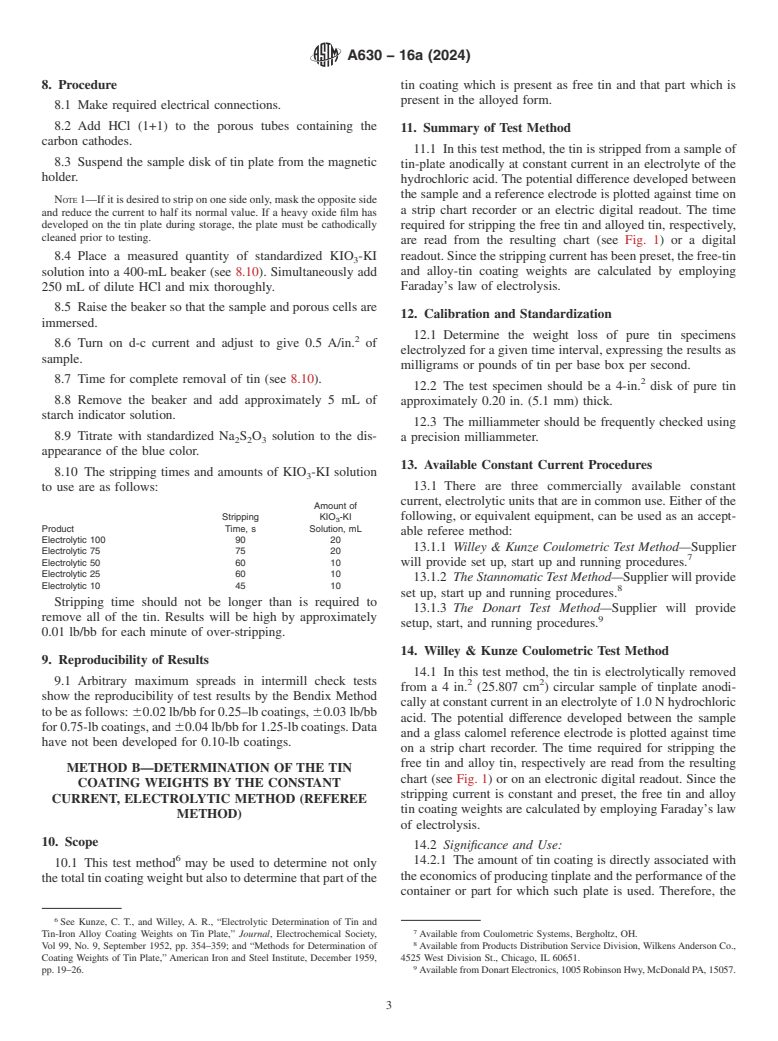 ASTM A630-16a(2024) - Standard Test Methods for  Determination of Tin Coating Weights for Electrolytic Tin Plate