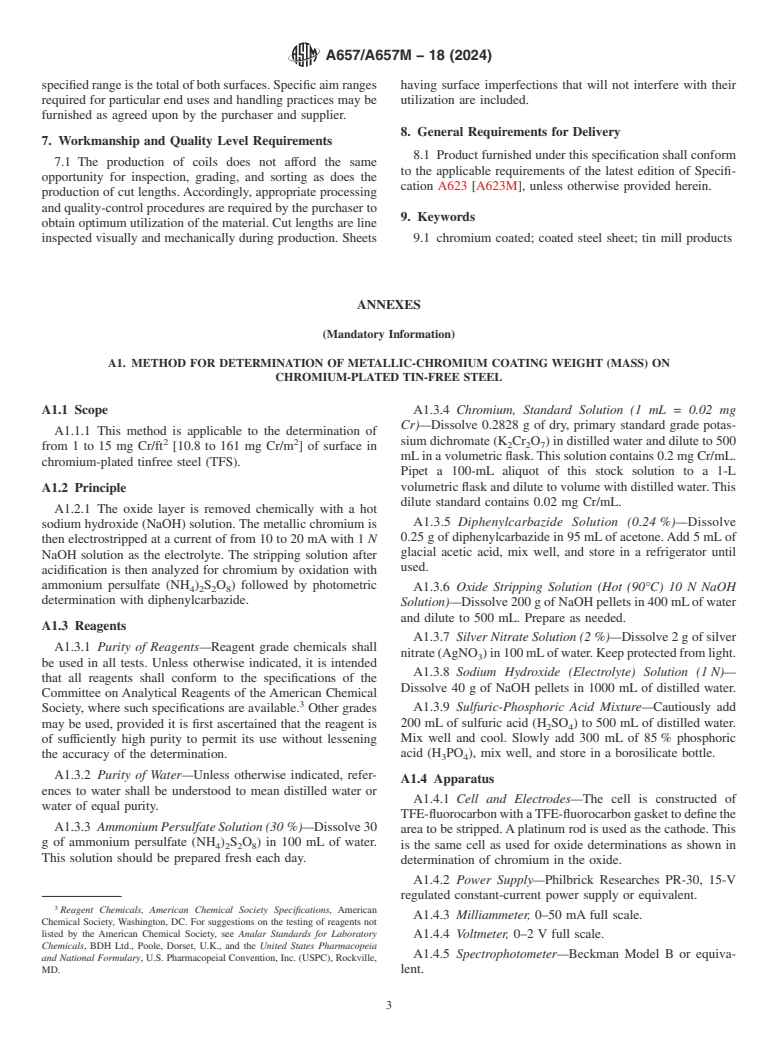 ASTM A657/A657M-18(2024) - Standard Specification for Tin Mill Products, Black Plate Electrolytic Chromium-Coated,   Single and Double Reduced