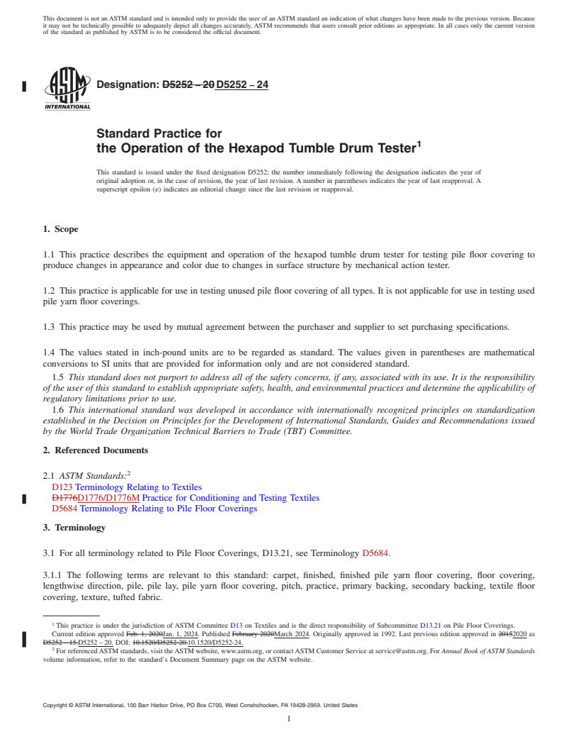 REDLINE ASTM D5252-24 - Standard Practice for  the Operation of the Hexapod Tumble Drum Tester