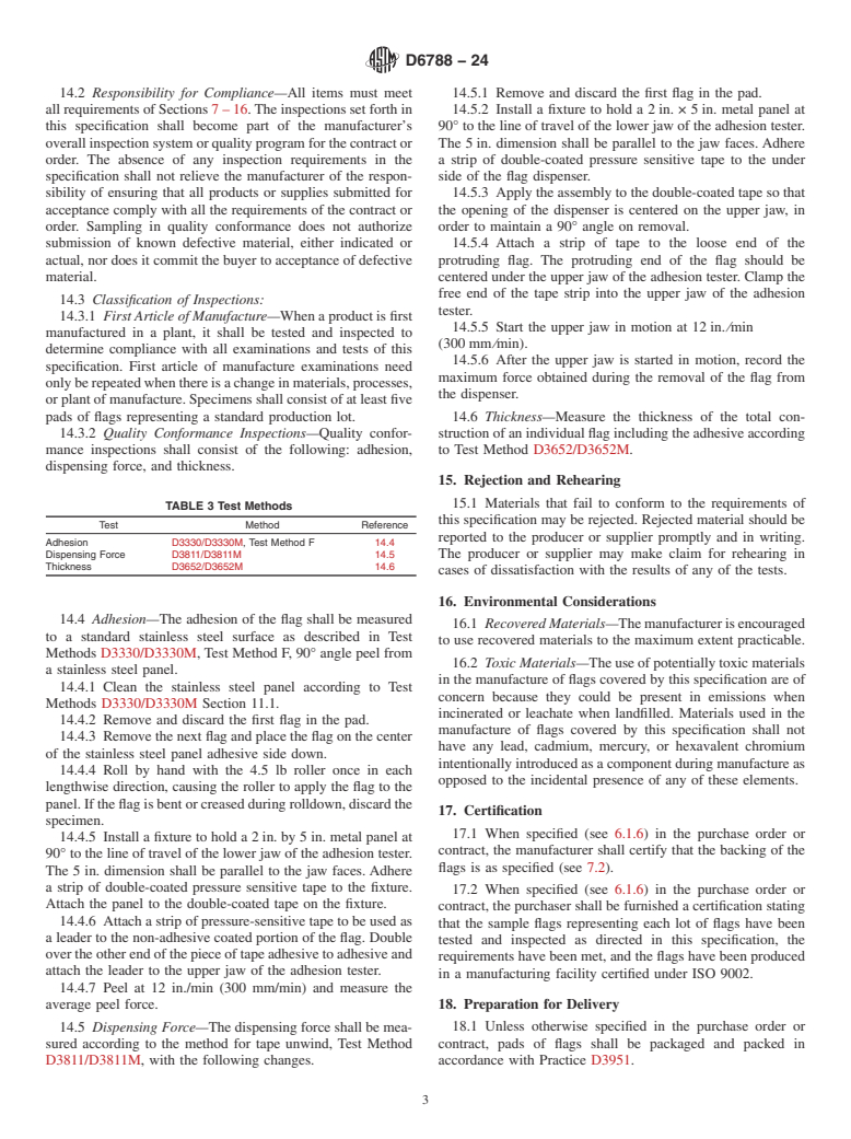 ASTM D6788-24 - Standard Specification for  Repositionable Pressure-Sensitive Flags