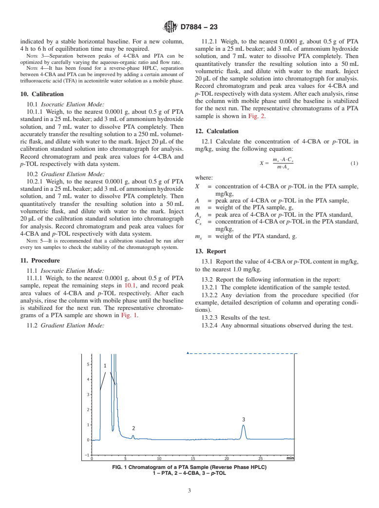ASTM D7884-23 - Standard Test Method for Determination of 4-Carboxybenzaldehyde and <emph type="bdit"  >p</emph>-Toluic Acid in Purified Terephthalic Acid by Reverse Phase  High Performance Liquid Chromatography