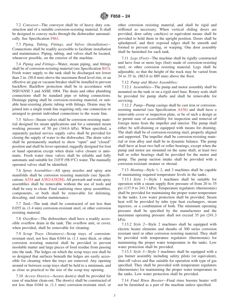 ASTM F858-24 - Standard Specification for  Hot Water Sanitizing Commercial Dishwashing Machines, Single  Tank, Conveyor Rack Type