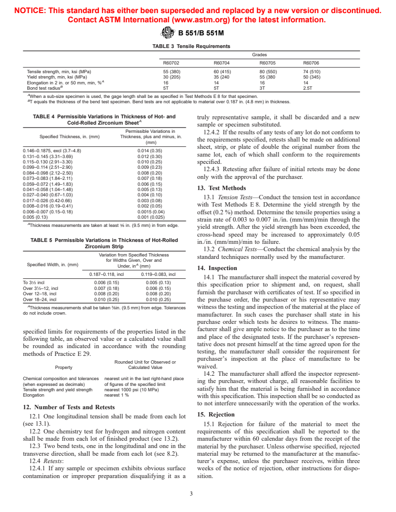 ASTM B551/B551M-01 - Standard Specification for Zirconium and Zirconium Alloy Strip, Sheet, and Plate