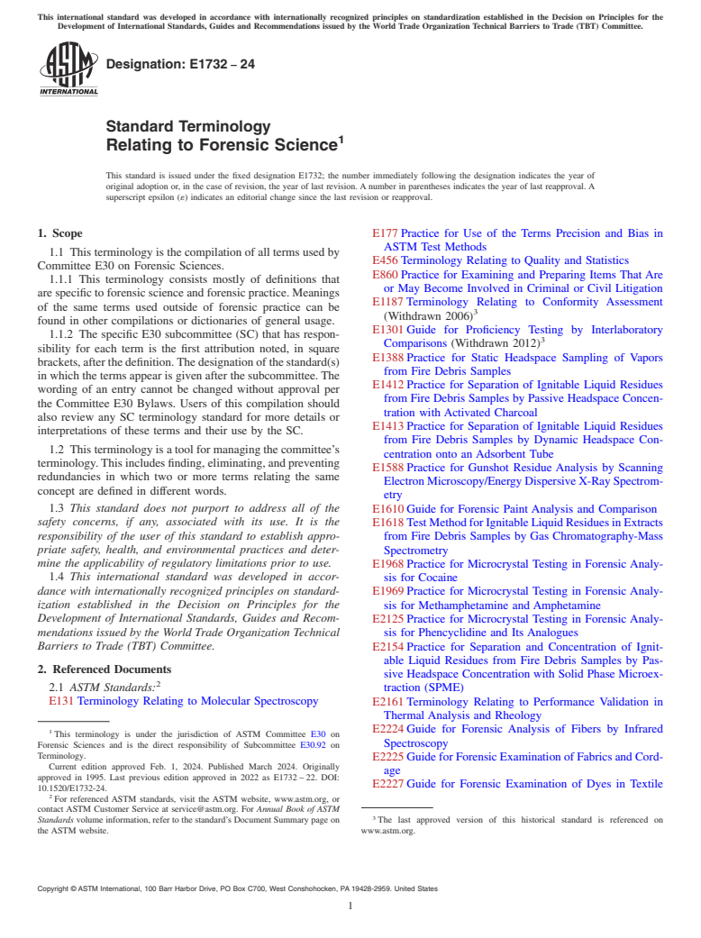 ASTM E1732-24 - Standard Terminology  Relating to Forensic Science