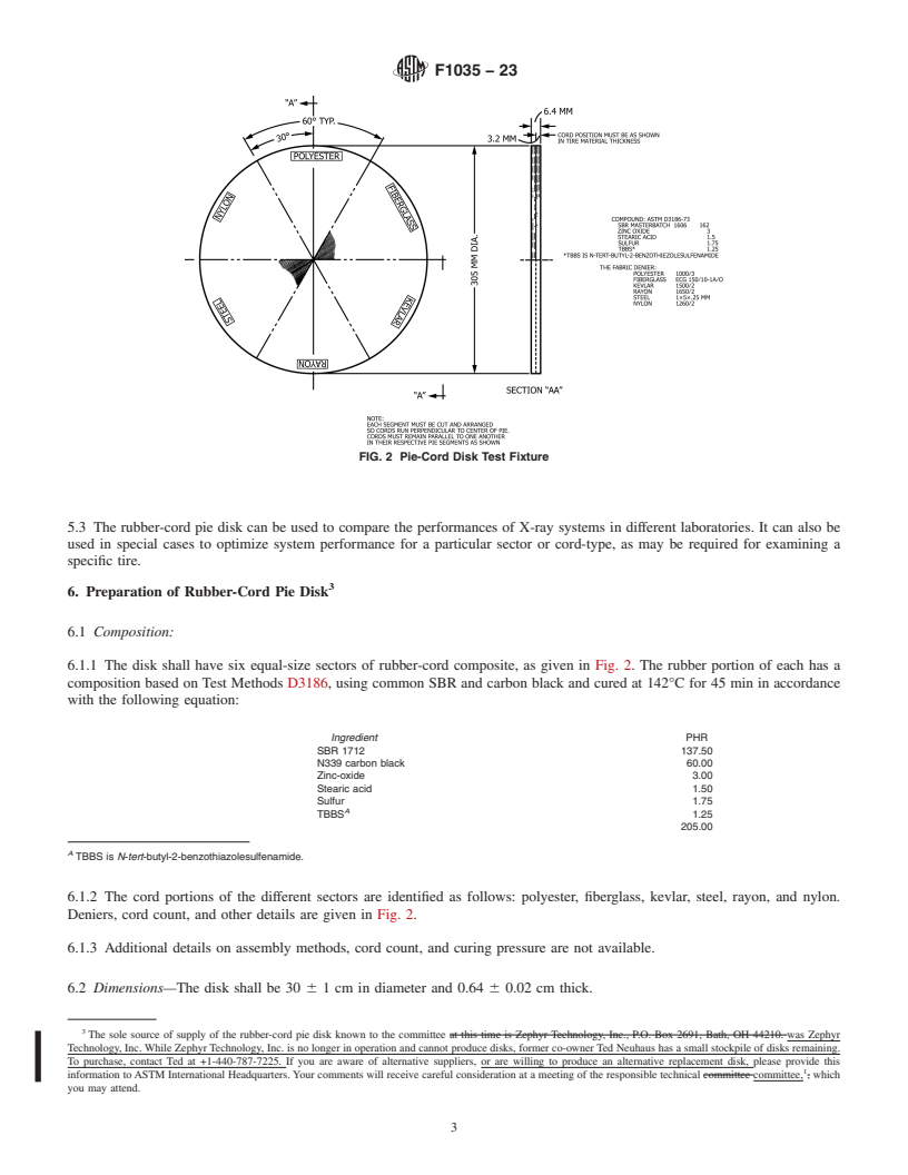 REDLINE ASTM F1035-23 - Standard Practice for  Use of Rubber-Cord Pie Disk to Demonstrate the Discernment  Capability of a Tire X-ray Imaging System