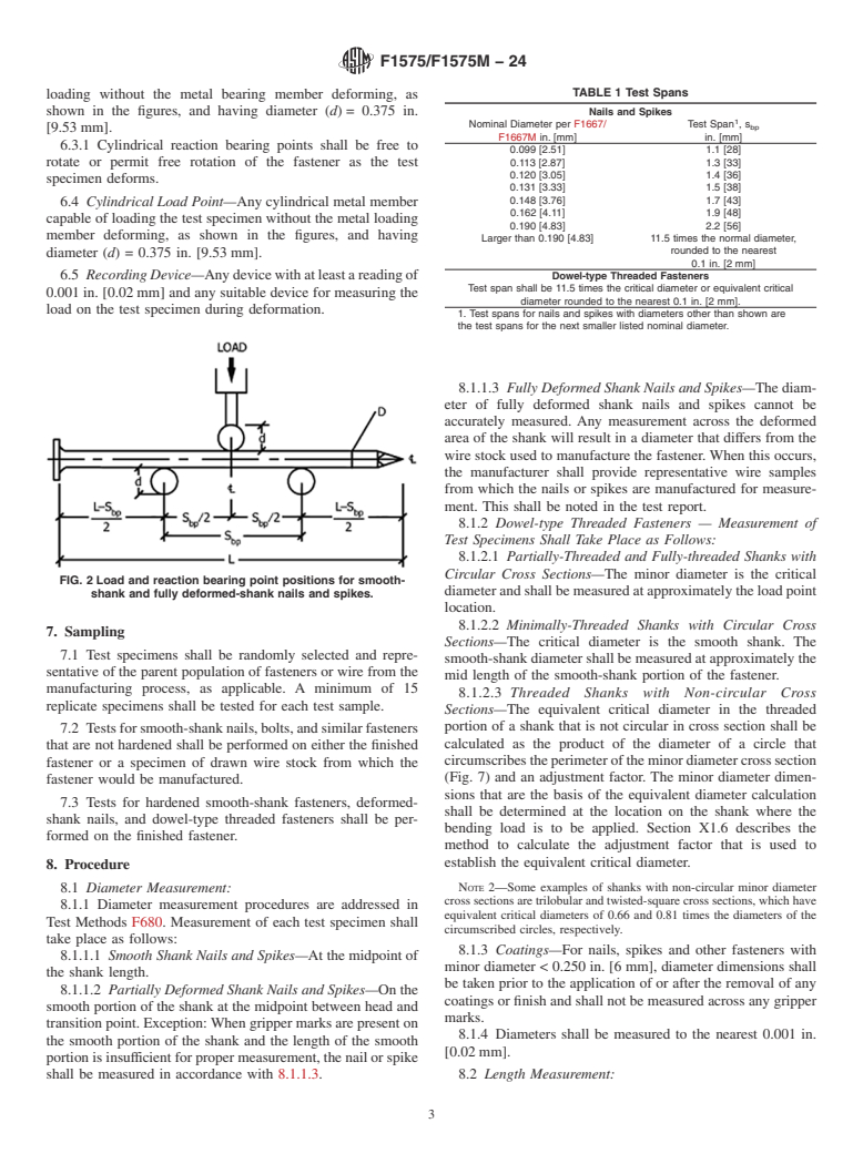 ASTM F1575/F1575M-24 - Standard Test Method for  Determining Bending Yield Moment of Nails, Spikes, and Dowel-type  Threaded Fasteners