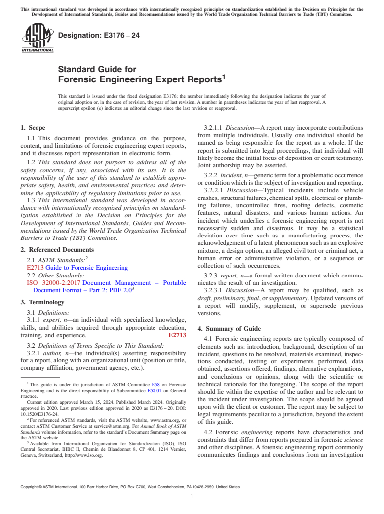 ASTM E3176-24 - Standard Guide for Forensic Engineering Expert Reports