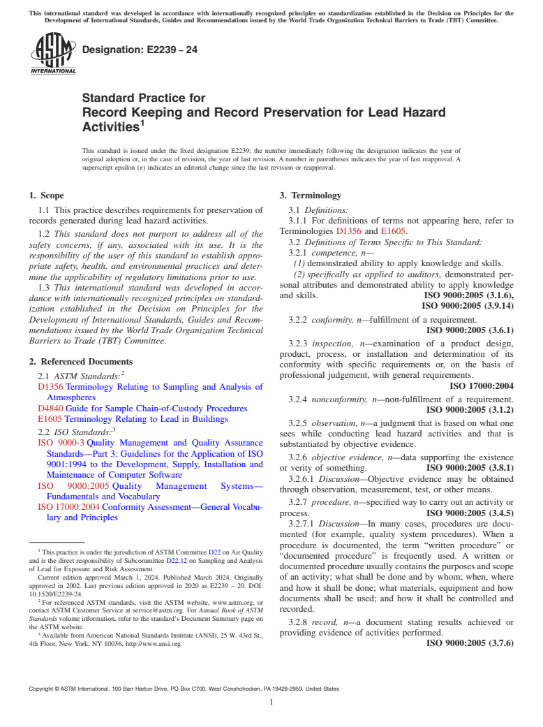 ASTM E2239-24 - Standard Practice for Record Keeping and Record Preservation for Lead Hazard Activities