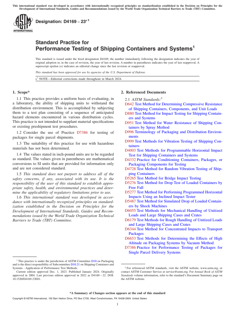 ASTM D4169-23e1 - Standard Practice for Performance Testing of Shipping Containers and Systems
