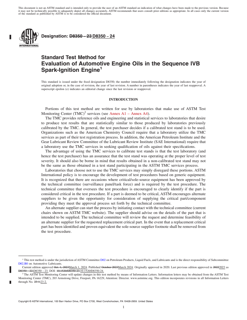 REDLINE ASTM D8350-24 - Standard Test Method for Evaluation of Automotive Engine Oils in the Sequence IVB Spark-Ignition  Engine