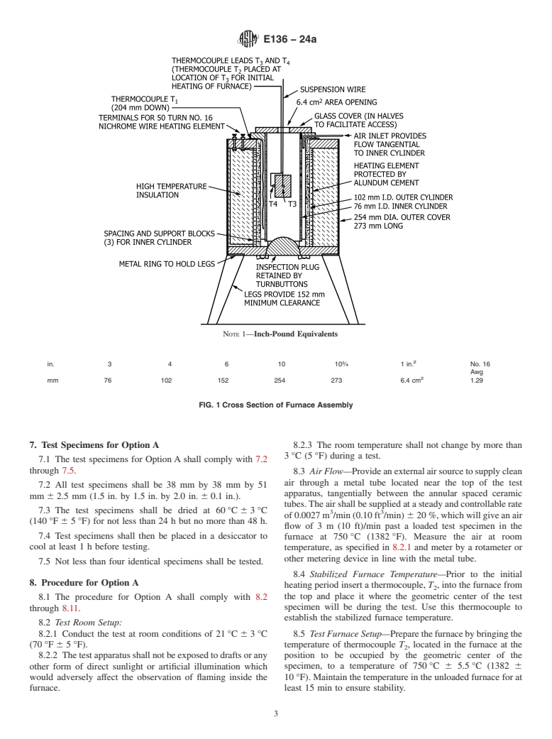ASTM E136-24a - Standard Test Method for  Assessing Combustibility of Materials Using a Vertical Tube  Furnace at 750 °C
