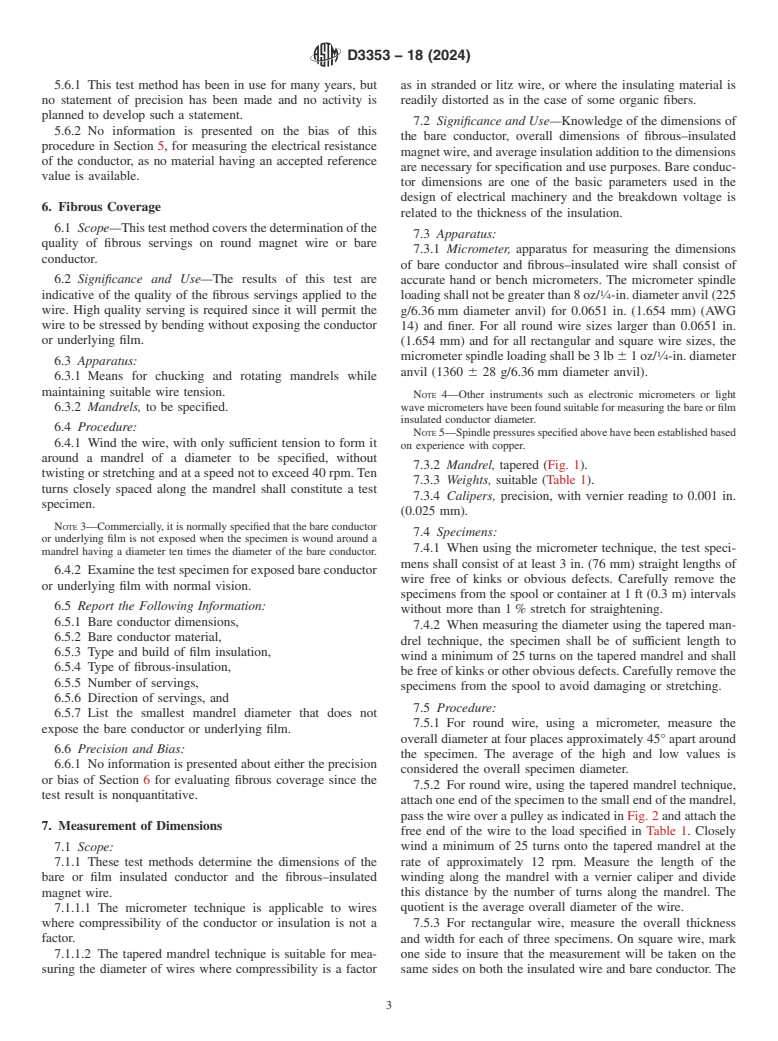 ASTM D3353-18(2024) - Standard Test Methods for  Fibrous-Insulated Magnet Wire