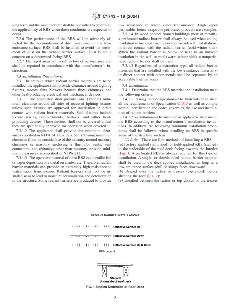 ASTM C1743-19(2024) - Standard Practice for Installation and Use of Radiant Barrier Systems (RBS) in Residential  Building Construction