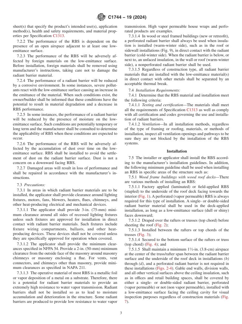 ASTM C1744-19(2024) - Standard Practice for  Installation and Use of Radiant Barrier Systems (RBS) in Commercial/Industrial  Building Construction